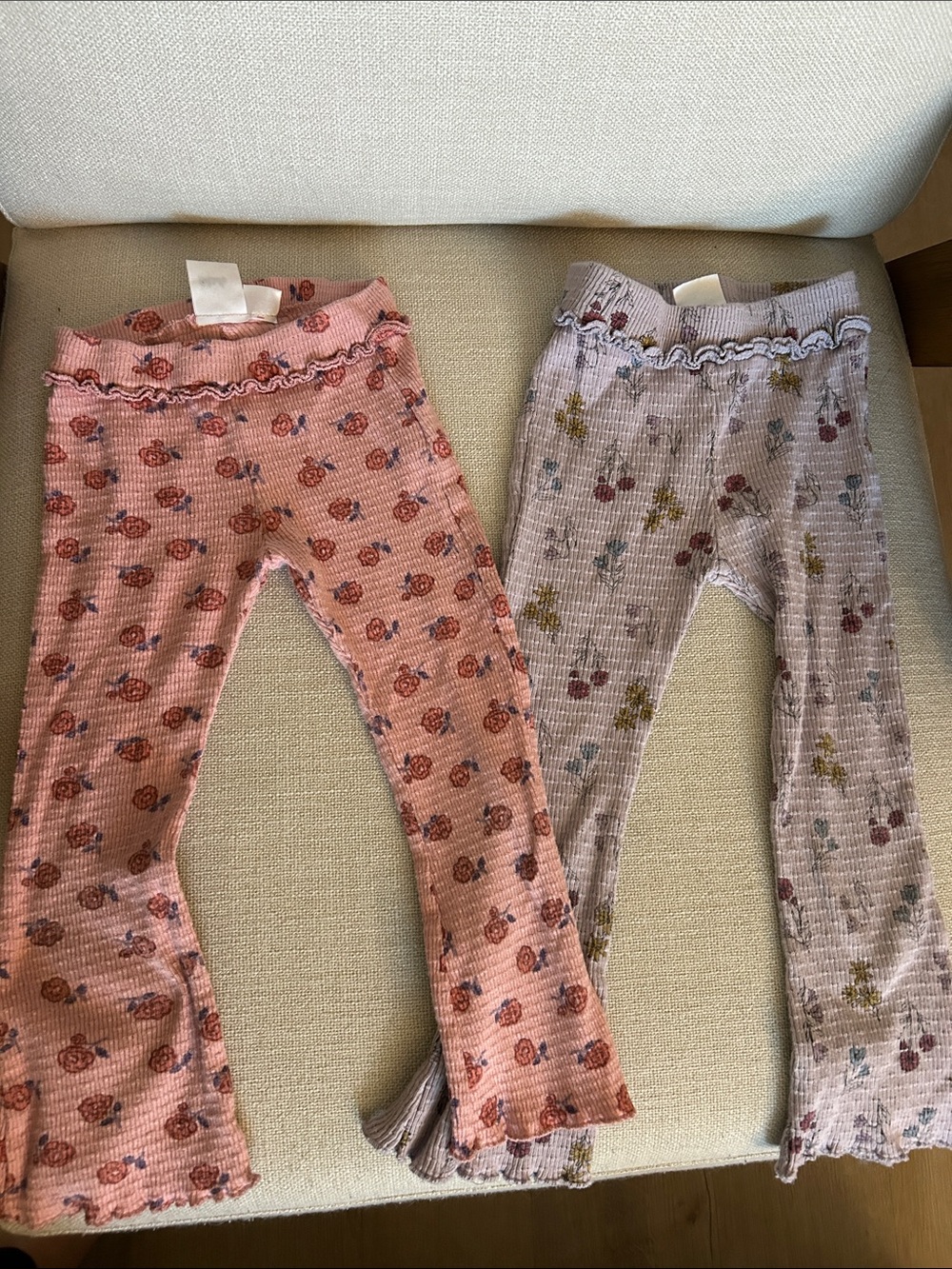 Zara Kids Floral Ribbed Flare Leggings - Pink and Mauve